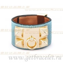 Hermes Collier de Chien Bracelet Blue With Gold